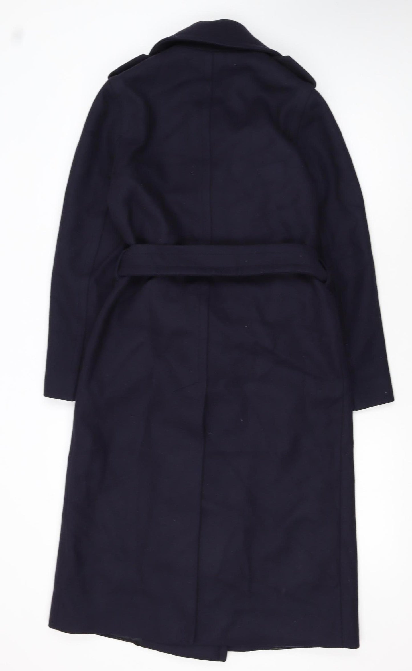 Reiss Womens Navy Wool Long Belted Trench Coat Size 6