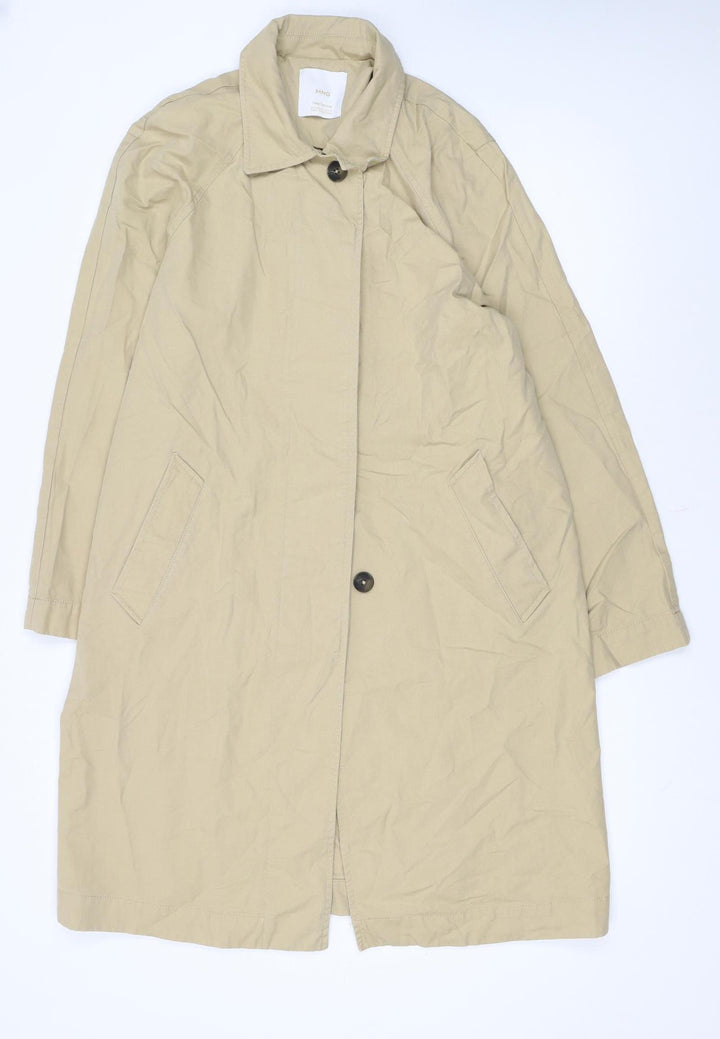 MNG Womens Beige Long Trench Coat Size M Water Resistant Cotton Blend
