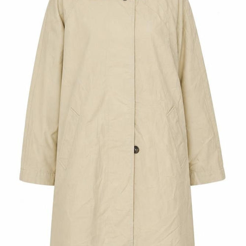 MNG Womens Beige Long Trench Coat Size M Water Resistant Cotton Blend