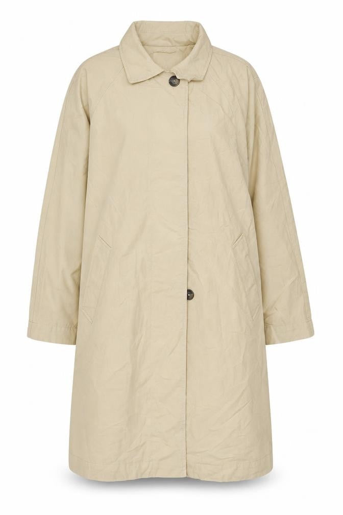 MNG Womens Beige Long Trench Coat Size M Water Resistant Cotton Blend