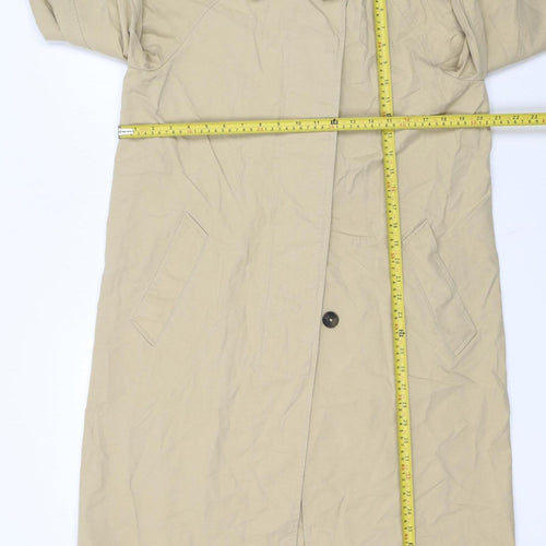 MNG Womens Beige Long Trench Coat Size M Water Resistant Cotton Blend