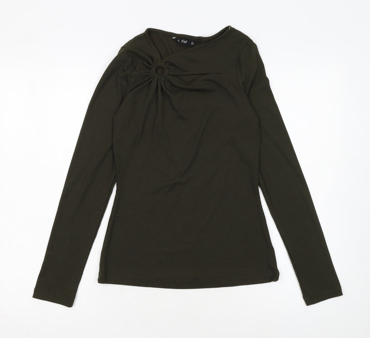 F&F Women's Green Long Sleeve Slim Fit Jersey Top Size 6
