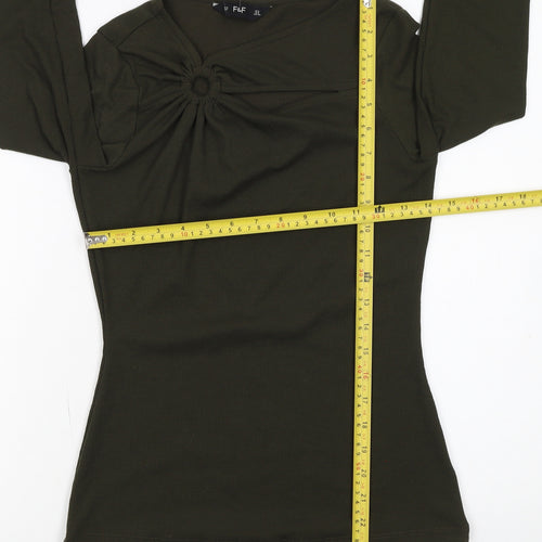 F&F Women's Green Long Sleeve Slim Fit Jersey Top Size 6