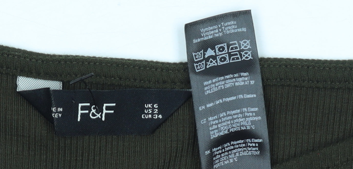 F&F Women's Green Long Sleeve Slim Fit Jersey Top Size 6
