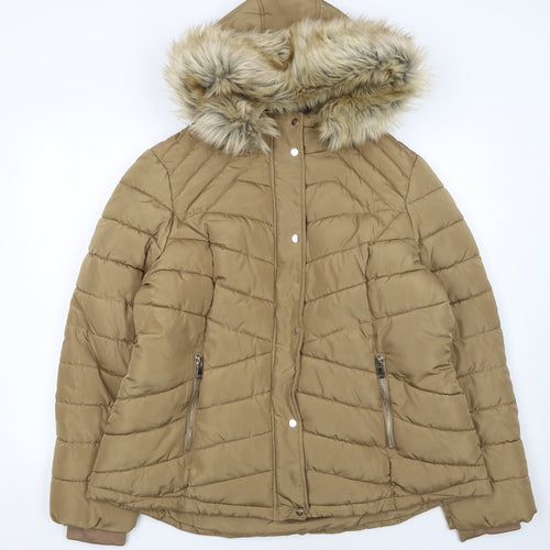F&F Women’s Beige Faux Fur Hooded Puffer Jacket Size 22