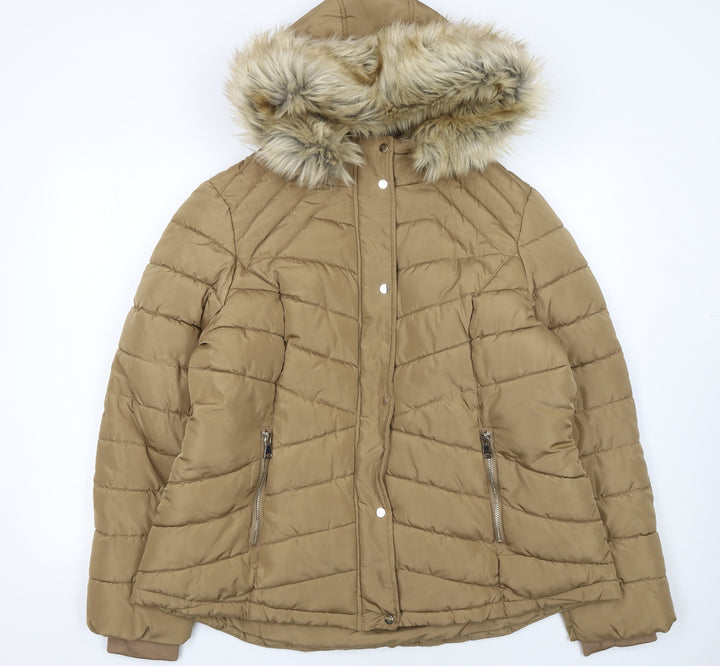 F&F Women’s Beige Faux Fur Hooded Puffer Jacket Size 22