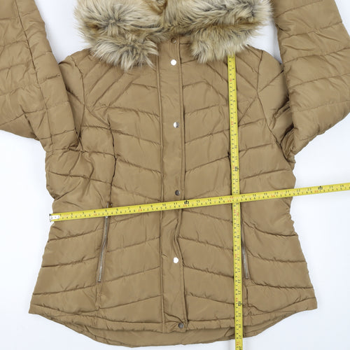 F&F Women’s Beige Faux Fur Hooded Puffer Jacket Size 22