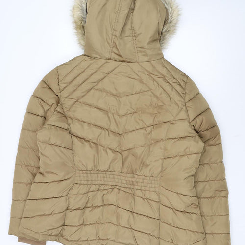F&F Women’s Beige Faux Fur Hooded Puffer Jacket Size 22