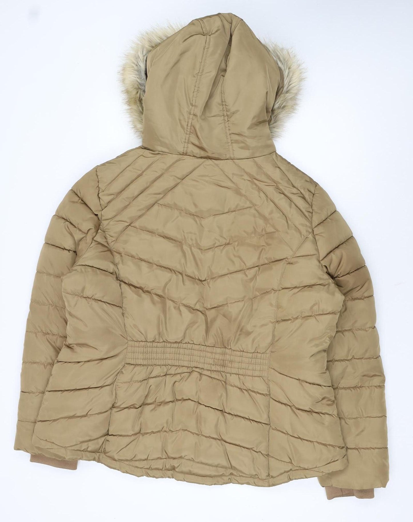 F&F Women’s Beige Faux Fur Hooded Puffer Jacket Size 22