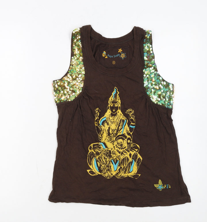 Pepe Jeans Women’s Brown Sequin Tank Top Size S Sleeveless
