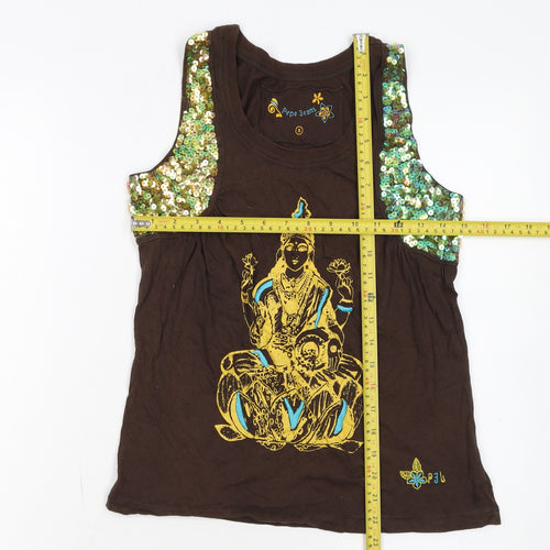Pepe Jeans Women’s Brown Sequin Tank Top Size S Sleeveless