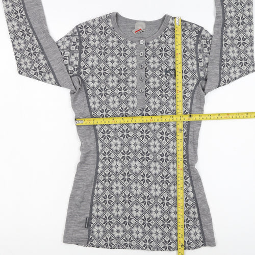 Kari Traa Womens Grey Fair Isle Wool Henley Sweatshirt M