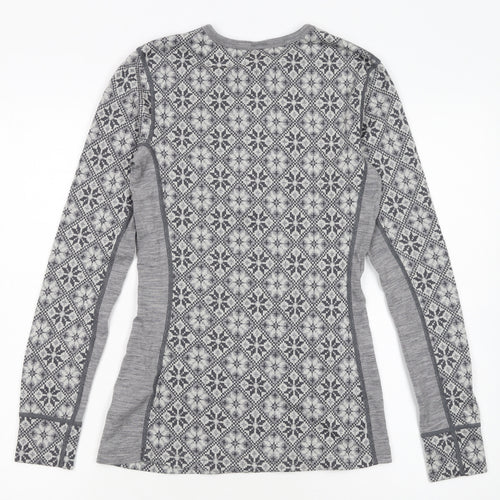 Kari Traa Womens Grey Fair Isle Wool Henley Sweatshirt M