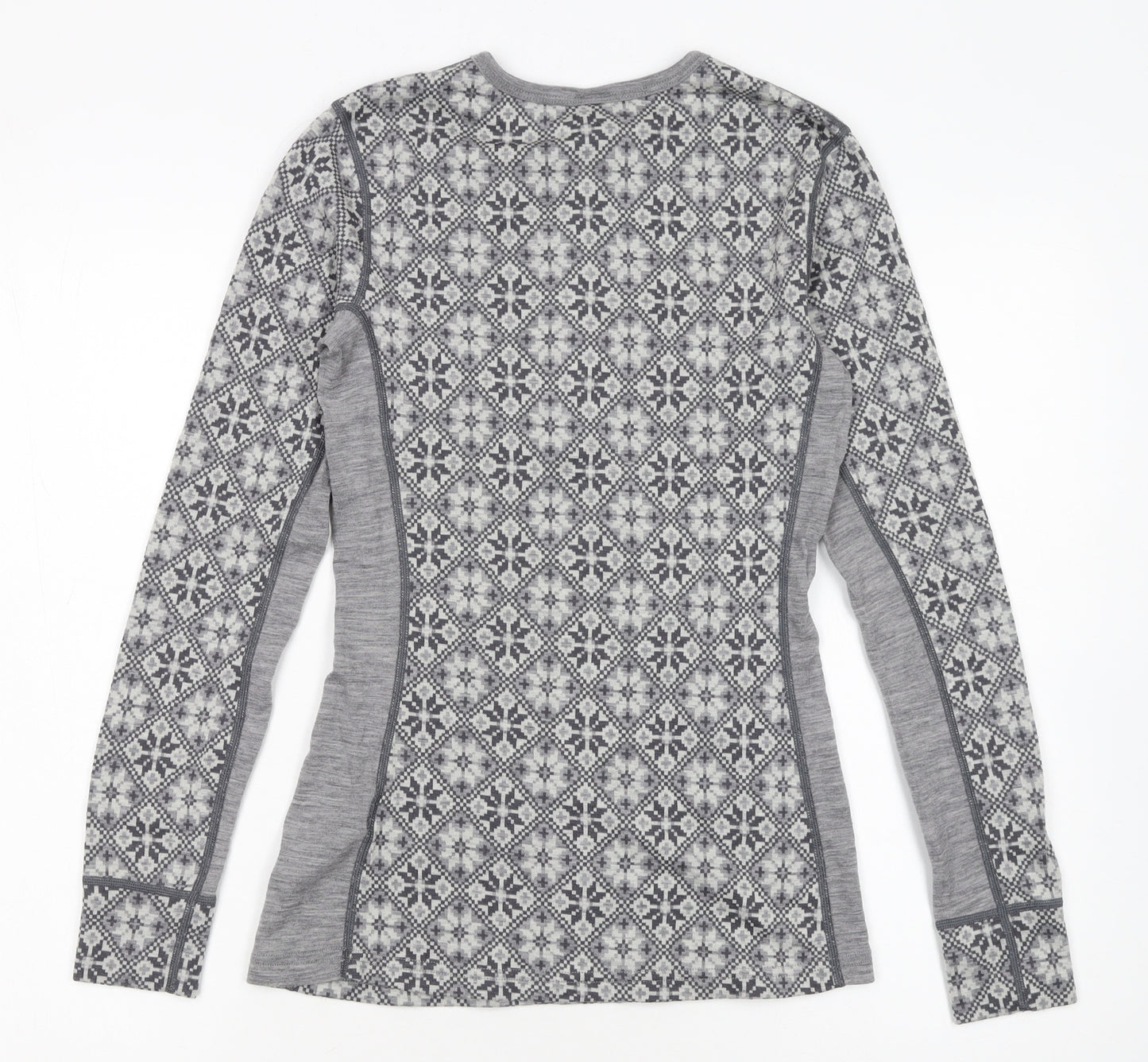 Kari Traa Womens Grey Fair Isle Wool Henley Sweatshirt M