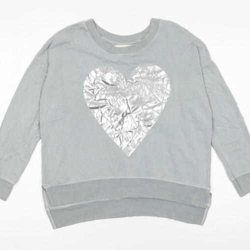 A Postcard from Brighton Womens Grey Silver Heart Pullover Sweatshirt Size S