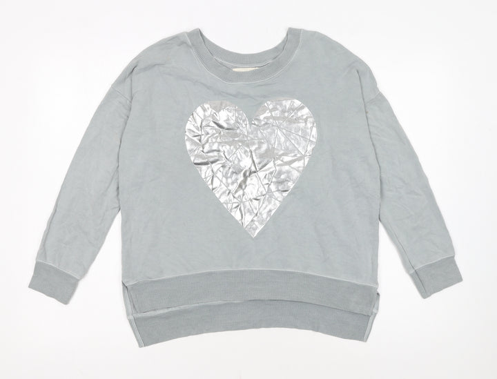 A Postcard from Brighton Womens Grey Silver Heart Pullover Sweatshirt Size S