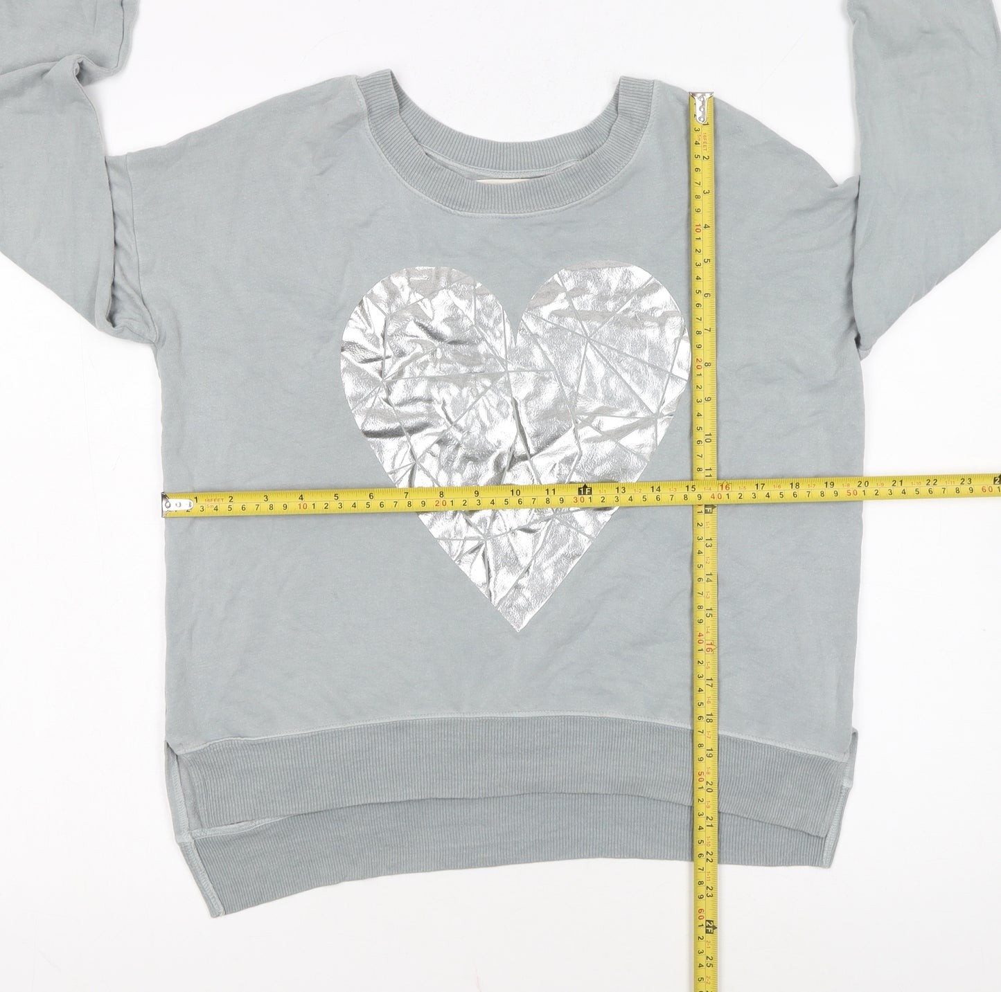 A Postcard from Brighton Womens Grey Silver Heart Pullover Sweatshirt Size S