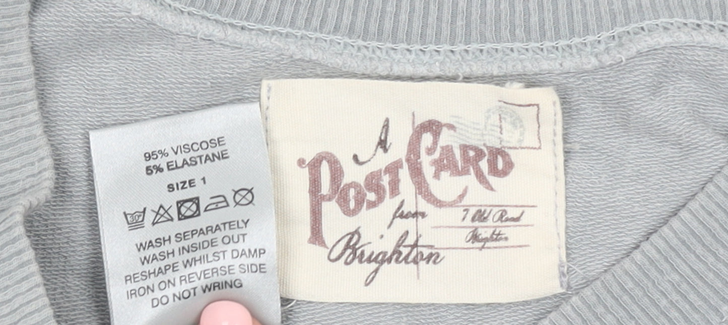 A Postcard from Brighton Womens Grey Silver Heart Pullover Sweatshirt Size S