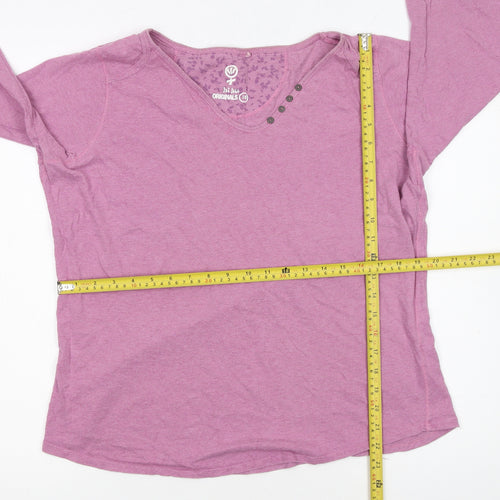 Fat Face Women Pink 3/4 Sleeve V-Neck Cotton T-Shirt Size 16