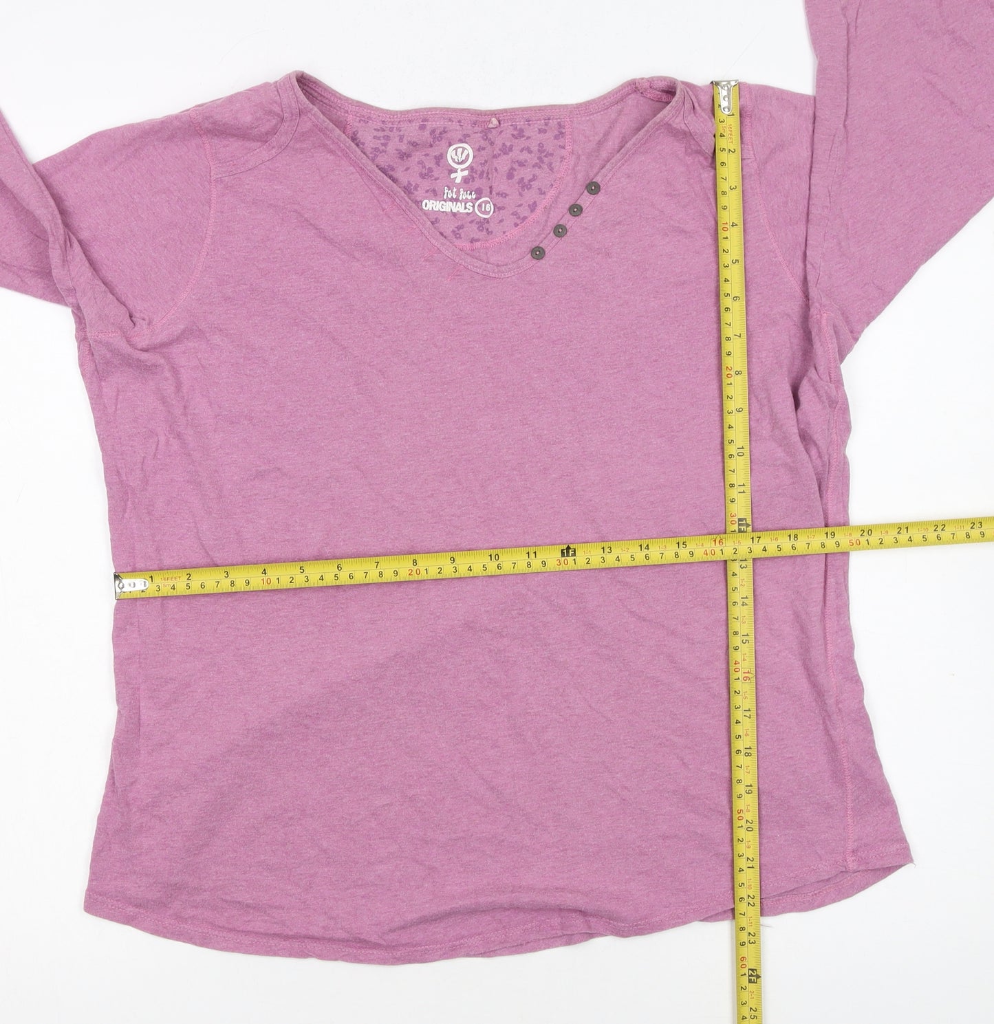 Fat Face Women Pink 3/4 Sleeve V-Neck Cotton T-Shirt Size 16