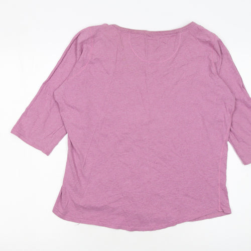 Fat Face Women Pink 3/4 Sleeve V-Neck Cotton T-Shirt Size 16