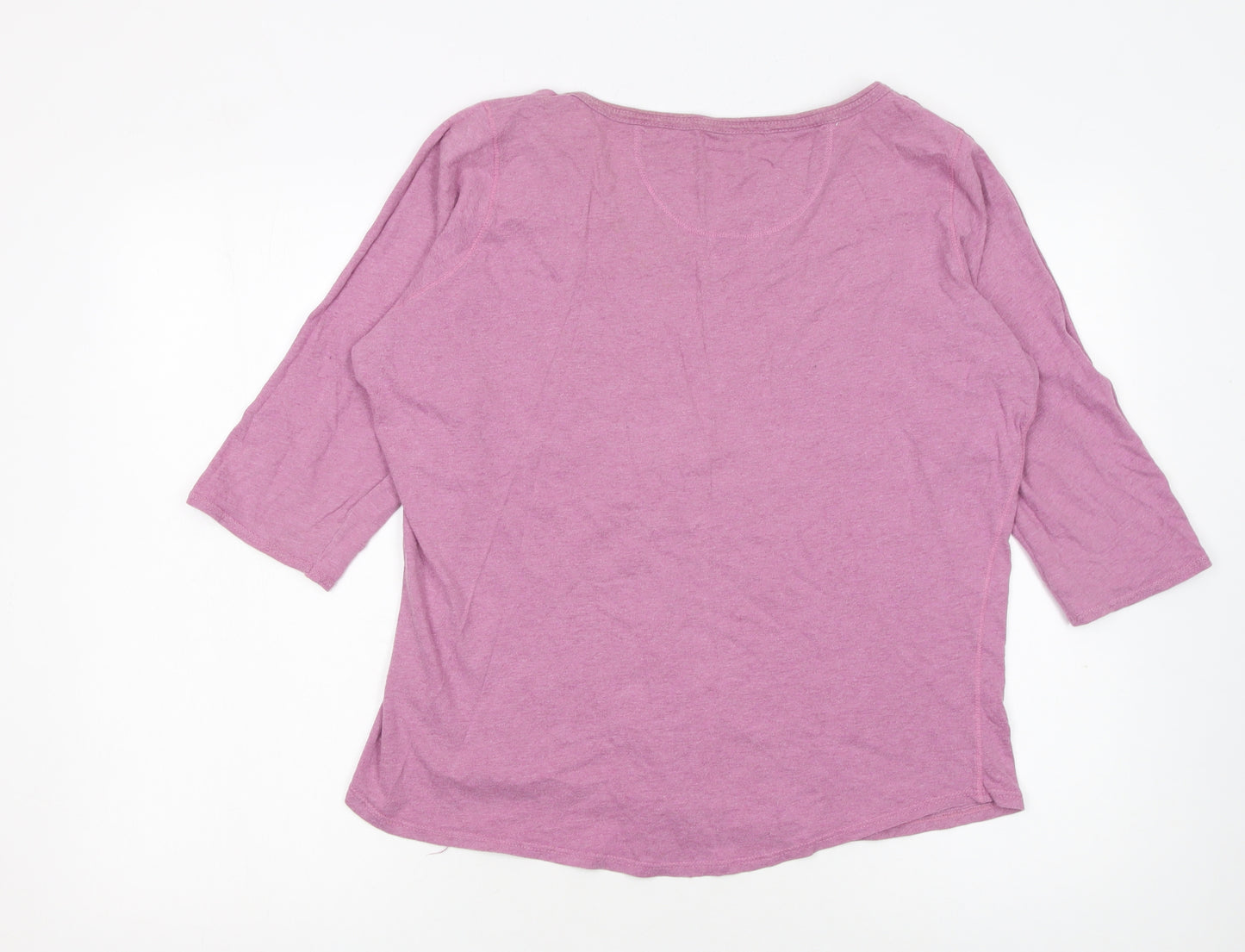 Fat Face Women Pink 3/4 Sleeve V-Neck Cotton T-Shirt Size 16