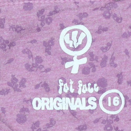 Fat Face Women Pink 3/4 Sleeve V-Neck Cotton T-Shirt Size 16