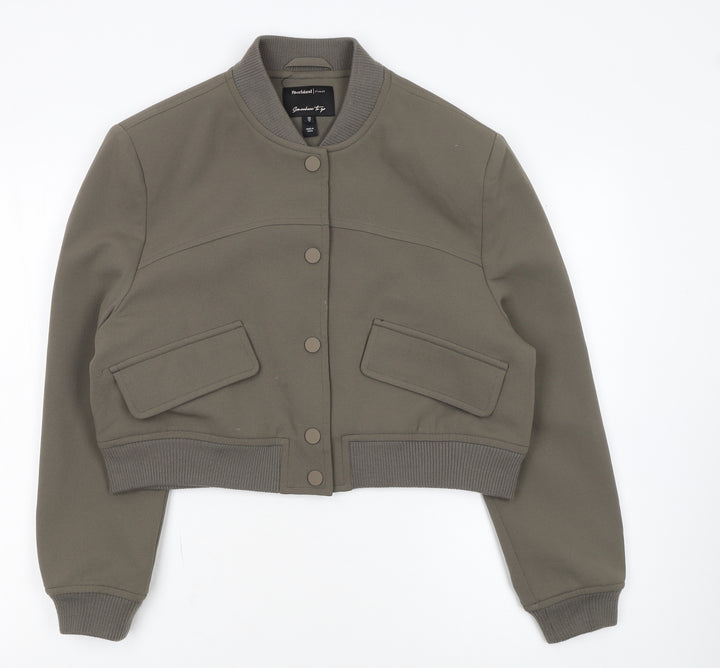 River Island Women Green Cropped Bomber Jacket Size 10