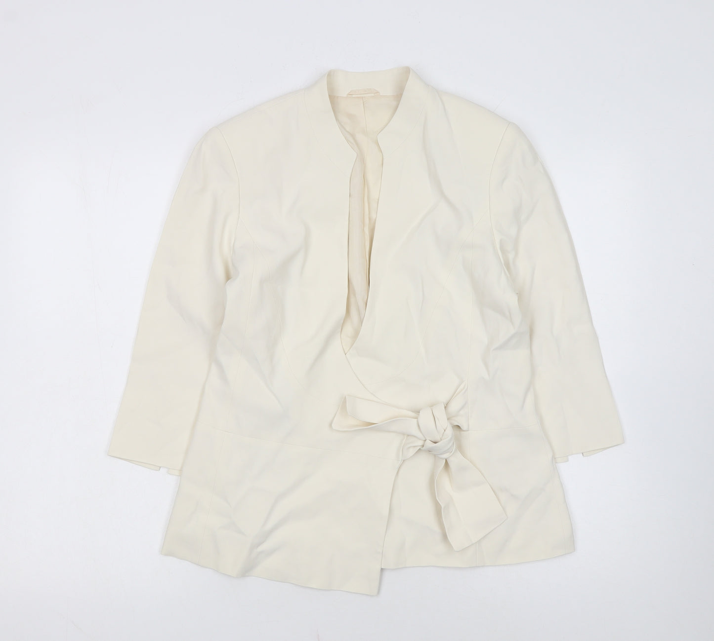 Phase Eight Women Ivory Size 12 Belted Crepe Blazer Jacket