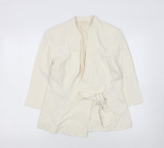 Phase Eight Women Ivory Size 12 Belted Crepe Blazer Jacket