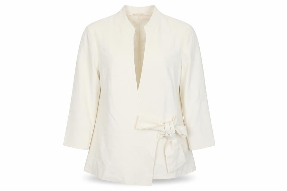 Phase Eight Women Ivory Size 12 Belted Crepe Blazer Jacket