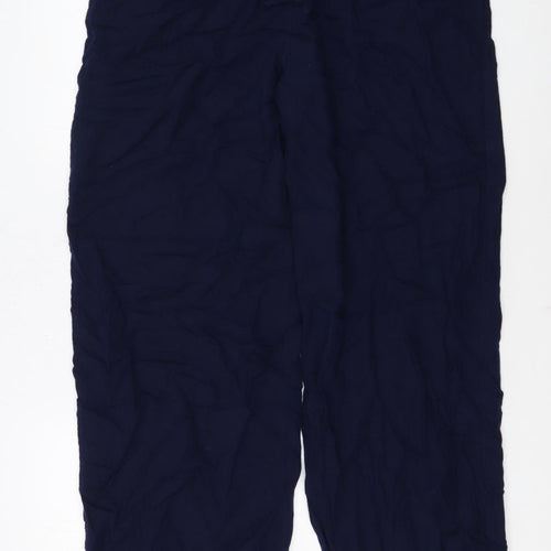 Marks and Spencer Women's Blue Linen Blend Relaxed Tall Trousers Size 14