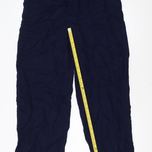 Marks and Spencer Women's Blue Linen Blend Relaxed Tall Trousers Size 14