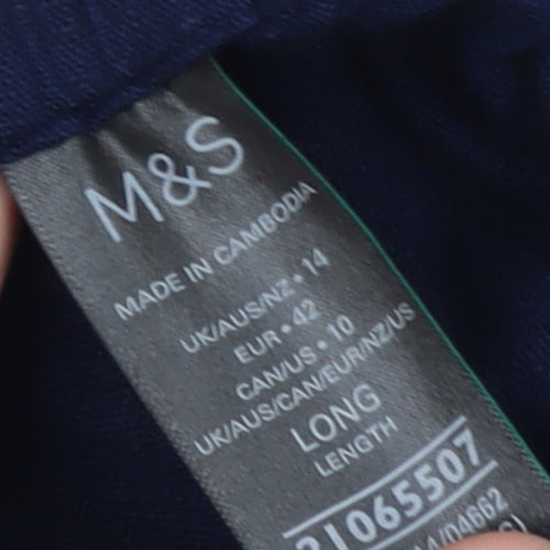 Marks and Spencer Women's Blue Linen Blend Relaxed Tall Trousers Size 14