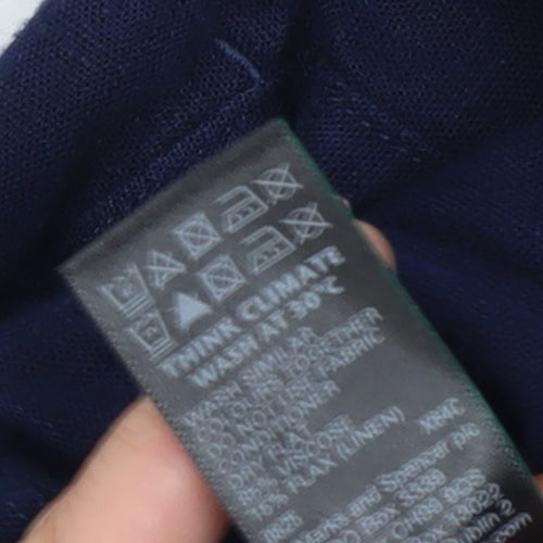 Marks and Spencer Women's Blue Linen Blend Relaxed Tall Trousers Size 14