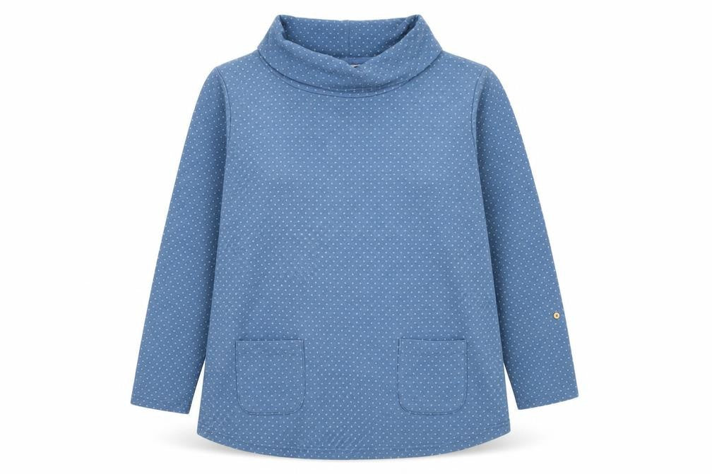Mantaray Women Blue Polka Dot Tunic Sweatshirt Size 16 Cotton Blend