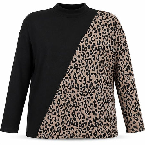 New Look Women’s Black Leopard Print Mock Neck Long Sleeve Pullover Jumper Size L