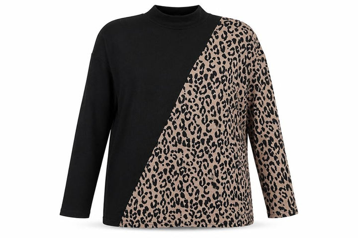 New Look Women’s Black Leopard Print Mock Neck Long Sleeve Pullover Jumper Size L
