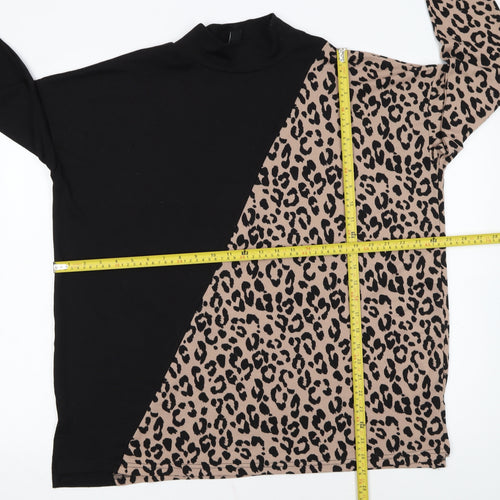 New Look Women’s Black Leopard Print Mock Neck Long Sleeve Pullover Jumper Size L