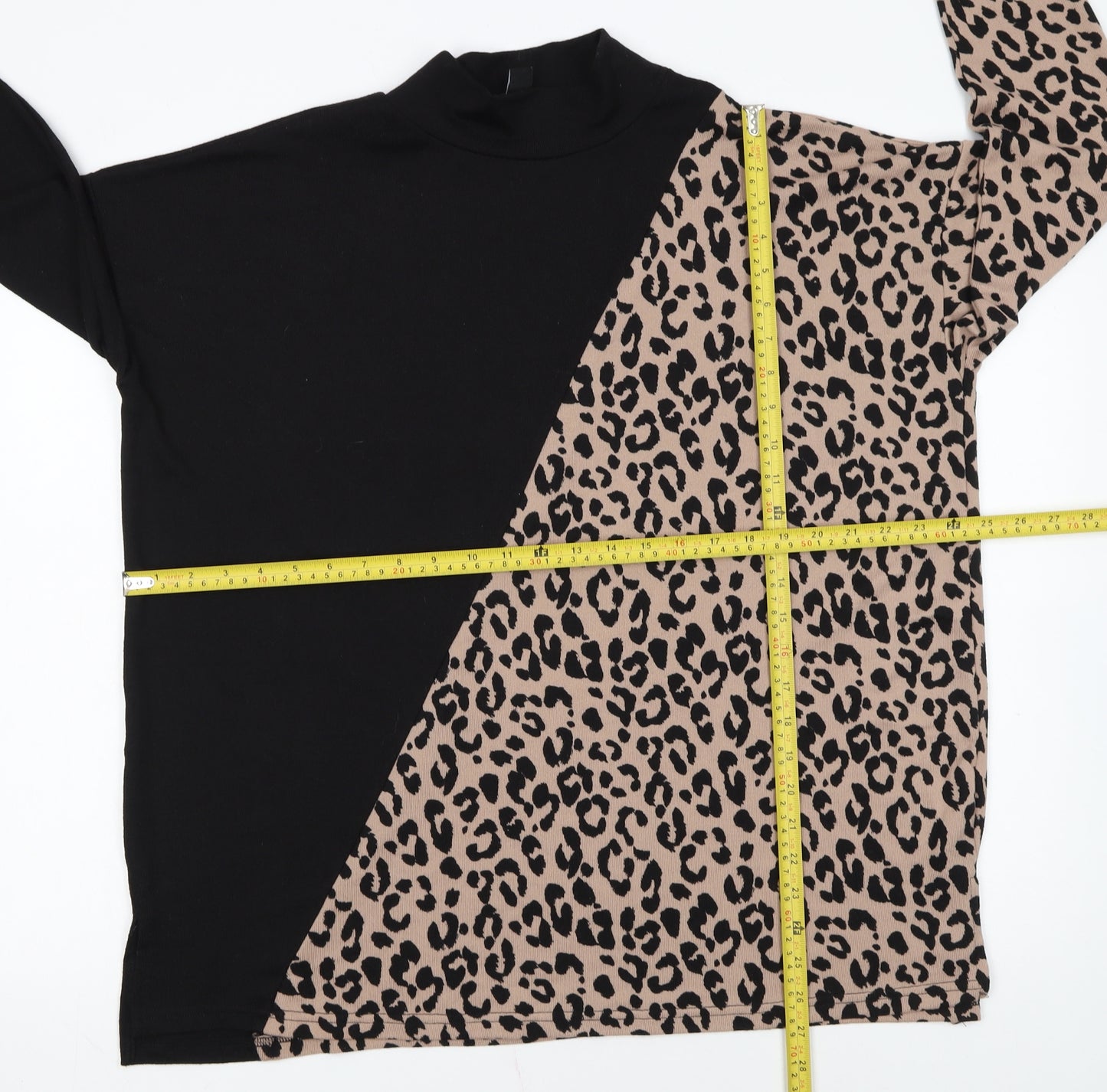 New Look Women’s Black Leopard Print Mock Neck Long Sleeve Pullover Jumper Size L