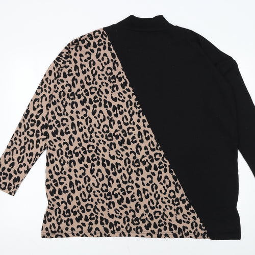 New Look Women’s Black Leopard Print Mock Neck Long Sleeve Pullover Jumper Size L