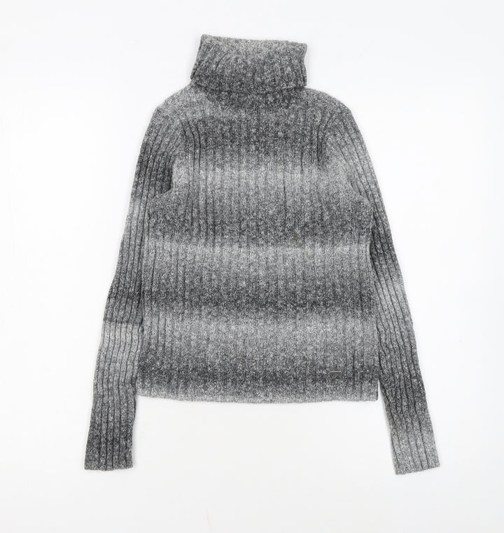 Hollister Women Grey Roll Neck Wool Blend Ribbed Jumper Size S