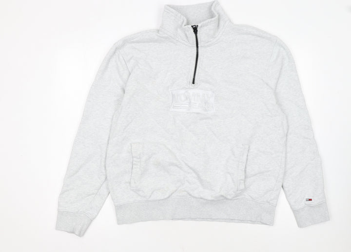 Tommy Jeans Men's Grey XL 1/2 Zip High Neck Sweatshirt