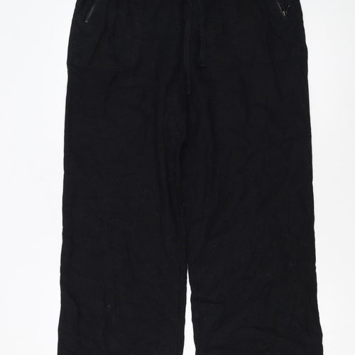 Tu Women’s Black Linen Blend Wide-Leg Trousers Size 14S