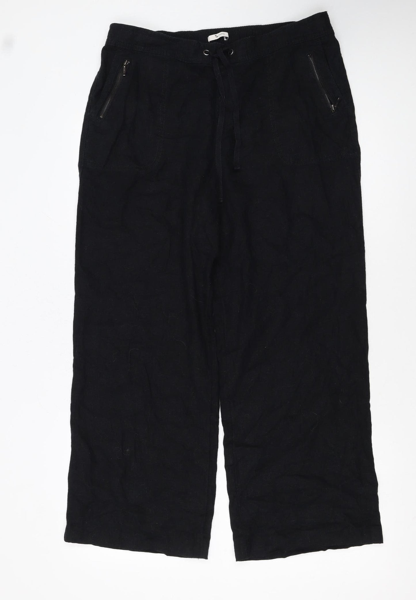 Tu Women’s Black Linen Blend Wide-Leg Trousers Size 14S