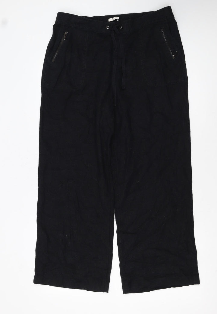 Tu Women’s Black Linen Blend Wide-Leg Trousers Size 14S
