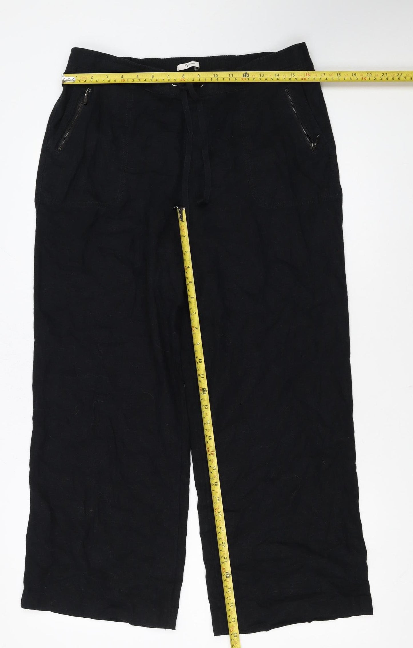 Tu Women’s Black Linen Blend Wide-Leg Trousers Size 14S