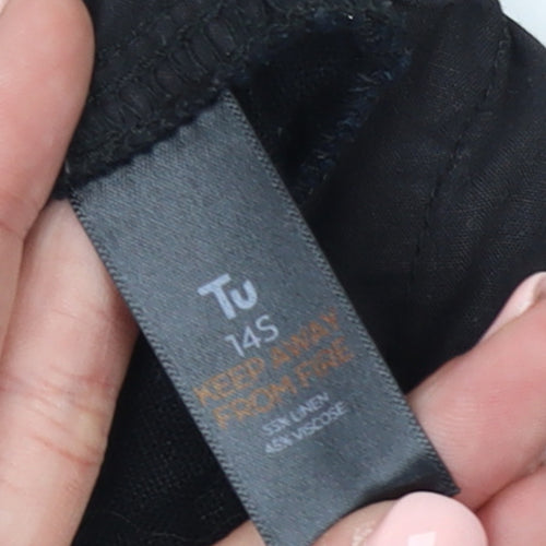 Tu Women’s Black Linen Blend Wide-Leg Trousers Size 14S