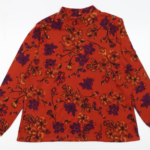 Isle Collection Women’s Red Floral Mock Neck Long Sleeve Pullover Jumper M