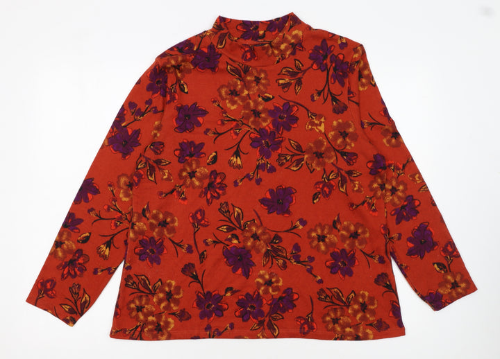 Isle Collection Women’s Red Floral Mock Neck Long Sleeve Pullover Jumper M